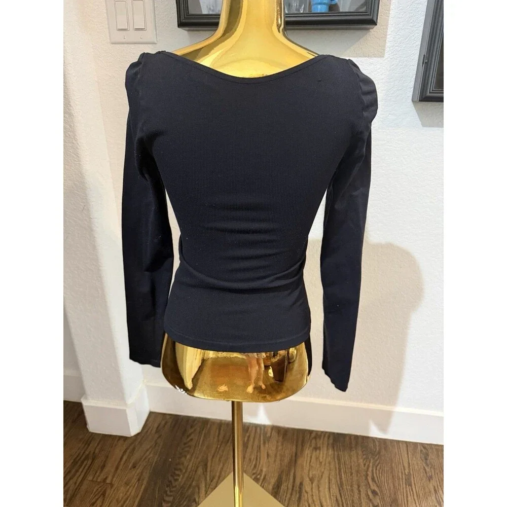 Intimately Free People Ruched Long Sleeve Top M/L Black Square Neck Stretch USA